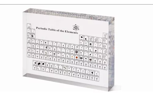 Tabla periódica con elementos reales en el interior, gran tabla periódica  acrílica de muestras de elementos y base de madera de alta calidad, grabada