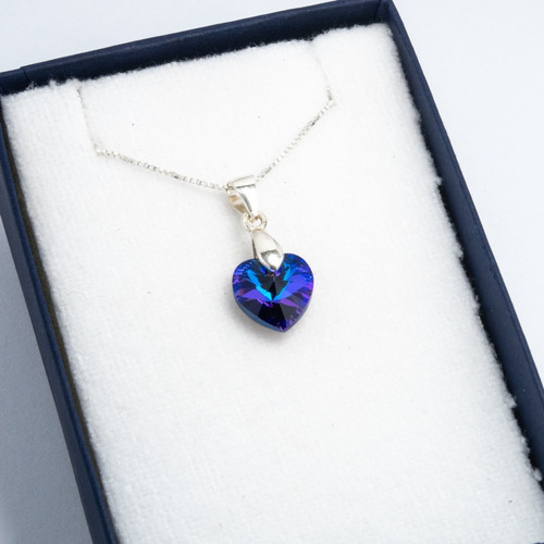 Imagen 7 de 10 de Collar Cadena + Dije Cristal Corazón 10mm Plata 925