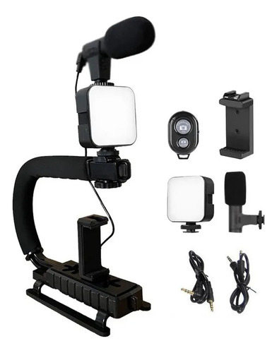 Trípode Premium Para Cámara Y Celular Con Luz Y Micrófono Negro