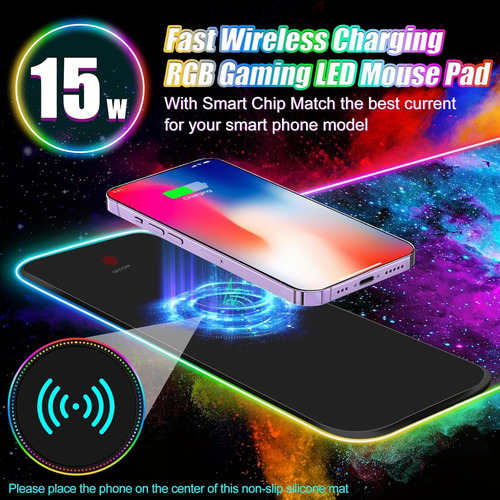 Mouse Pad Para Jogos Tolulu Wireless Charging Rgb, 15w Led M