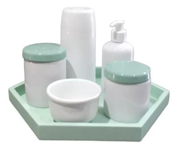 Kit Higiene Bebê Porcelana Maternidade Menino Completo Verde