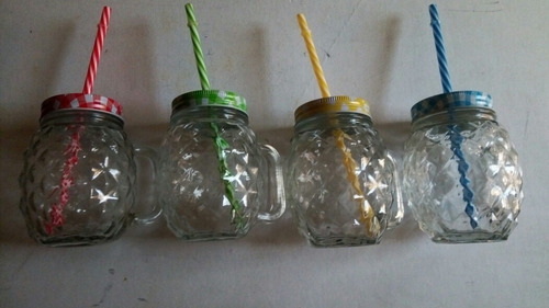 Vasos Mason Jar Jarra De Vidrio Varios Colores Con Asa Piña