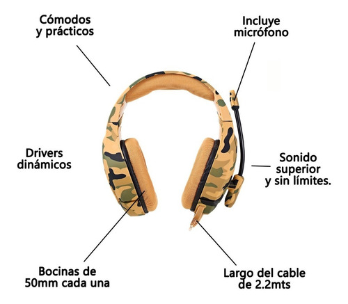 Imagen 3 de 6 de Auriculares Gamer Vincha Onikuma K1-b Camuflado Microfono