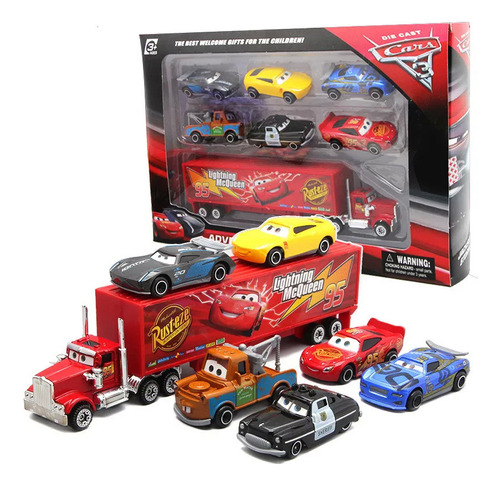 Set Autos Cars Rayo Mcqueen 7 Piezas En Caja Pixar