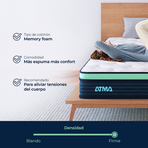 Colchón Atma One En Caja 2 Plazas 3 Capas De Espuma 20 Cm