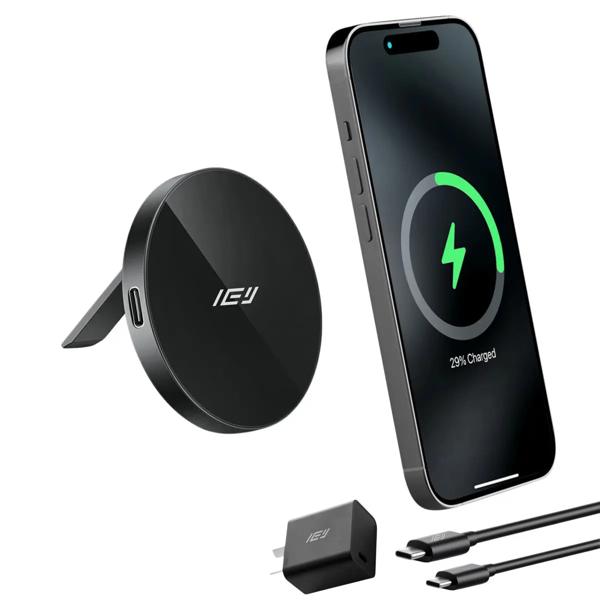 Cargador Inalámbrico Magnético P/ iPhone Android + Adaptador Negro