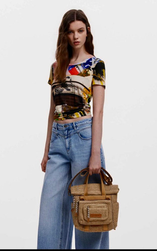 Bolsa Mochila Modular Mujer Desigual Rafia Beige