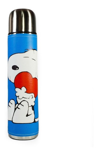 Imagen 2 de 3 de Combo Termo Acero Inoxidable 1 Litro Mate Madera Snoopy