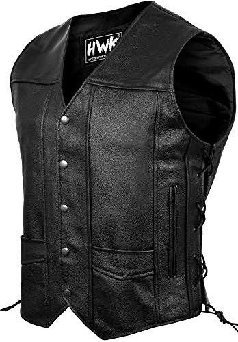 Leather Motorcycle Vest For Men Black Classic Vintage Club R