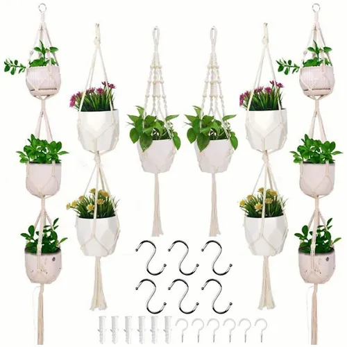 comprar 6 Pz Maceteros Colgante Porta Maceta De Macramé Con Ganchos