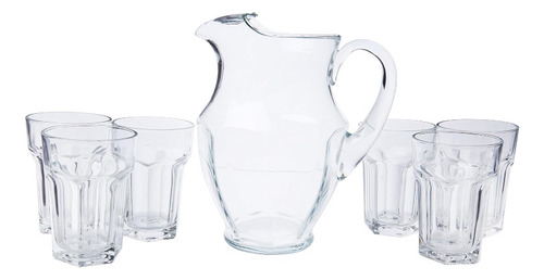 Juego 6 Vasos De Vidrio Con Jarra Para Agua New York Crisa Transparente