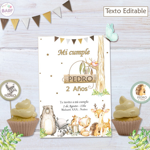 Kit Imprimible Animales Del Bosque Acuarela Editable 