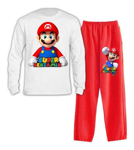 Pijama Super Mario Bros Niños Algodón Personalizado de