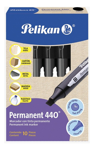 Marcador Pelikan 440 Permanente Punta Biselada X 10 Unidades