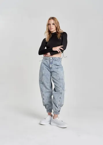 Pantalon Cargo De Jean Rígido Con Elástico En El Tobillo