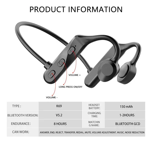 Audífonos Bluetooth De Conducción Ósea K69 Nao