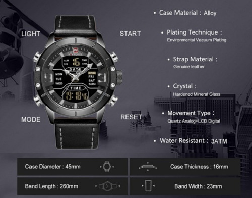 Relógio Naviforce Dual Time Pulseira Em Couro
