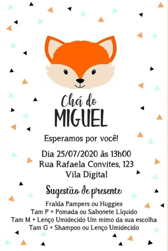 Convite Chá De Fraldas Criança Bebê Nenê - Animais Raposa