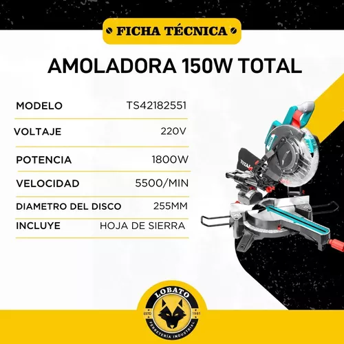 Ingletadora Telescópica TOTAL 1800w 255mm Guia Laser TS42182551-4