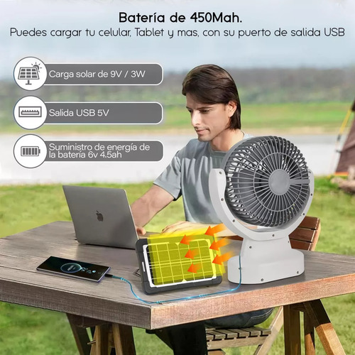 Ventilador Solar Recargable Abanico Portátil Mesa Piso Y Luz