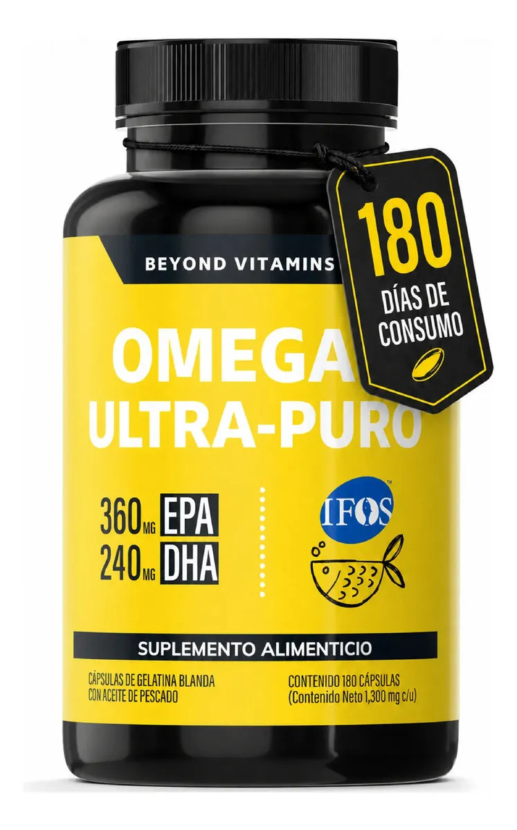 Omega 3 Ultra Premium Certificado IFOS - Aceite de Pescado con 360mg EPA y 240mg DHA en forma de TG de Peces de Agua Frias - Beyond Vitamins 180 Cápsulas
