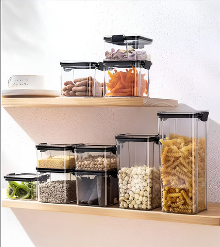 Recipiente Hermetico Para Almacenamiento Alimentos Cocina Color Transparente Con Tapa Negra