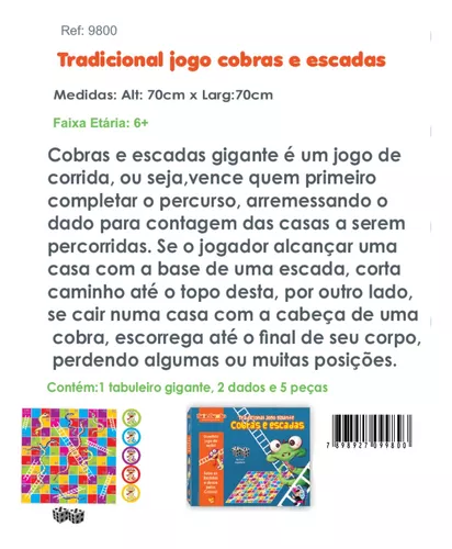 Brinquedos Educativos - TRADICIONAL JOGO COBRAS E ESCADAS GIGANTE