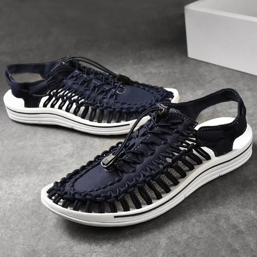 Sandalias De Playa Tejidas Para Hombre, Zapatos Casuales De