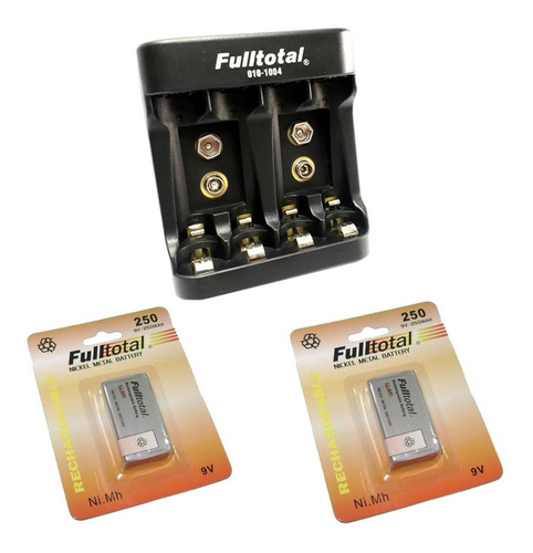 Imagen 1 de 6 de Cargador +2 Baterias 9v Recargables 250ma Carga Micro Usb