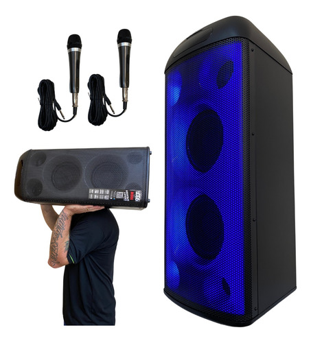 Caixa De Som 2 Alto Falante Bluetooth Grave 800w + 2 Mic P10