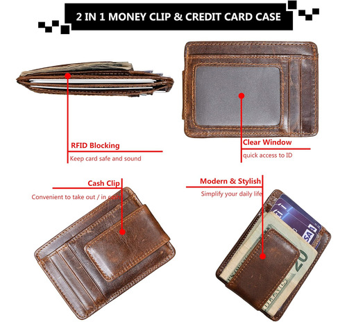Clip De Dinero Rfid Bolsillo Delantero Billetera Hombres...