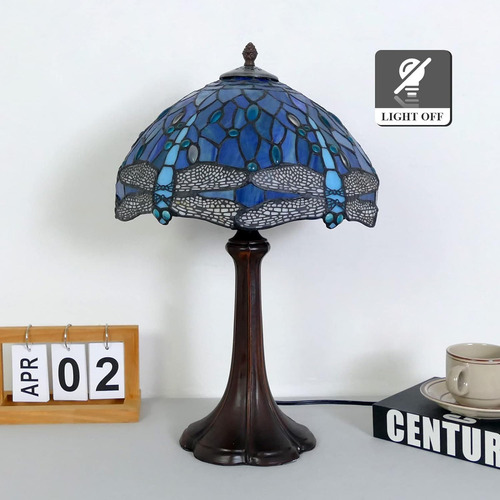 Lámpara Estilo Tiffany, Lámpara De Mesa Estilo Libélula Azul