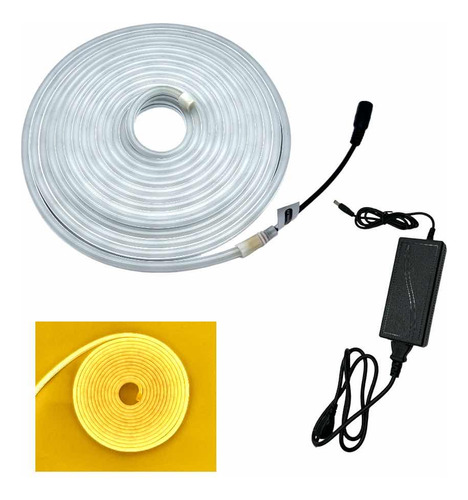 Tira Led Luz Calida Neon Manguera 5m 40w Con Fuente Exterior