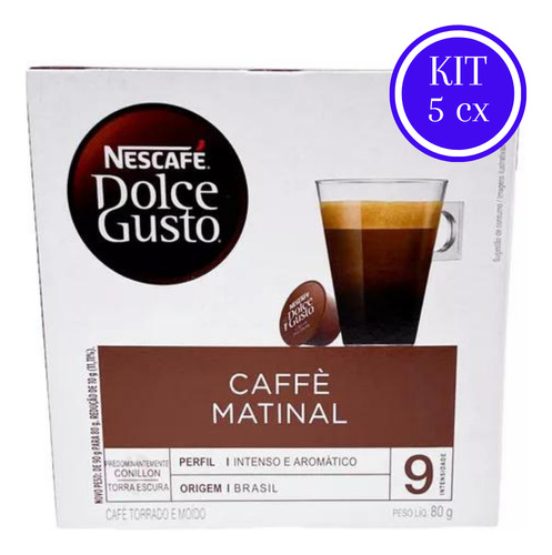 Combo 5 Nescafé Dolce Gusto Café Caffè Matinal 50 Cápsulas