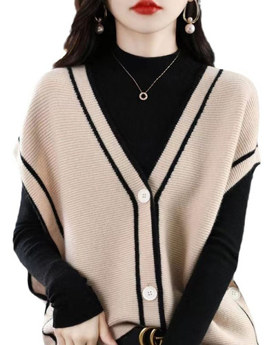 Suéter Informal Vintage Para Mujer Chaleco Con Cuello En [u]