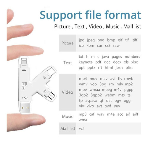Imagen 5 de 9 de Lector Memoria Adaptador Lightning Usb C Otg Sd Micro Usb