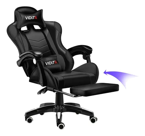 Silla Gamer Vidita Gx2000 Ergonómica Presidencial Reclinable Negra Con Reposapiés Videojuego Pc Profesional Negro Cuero Sintético
