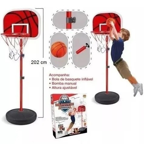 Imagem 3 de 8 de Cesta De Basquete Infantil Regulável Até 202cm Com Bola