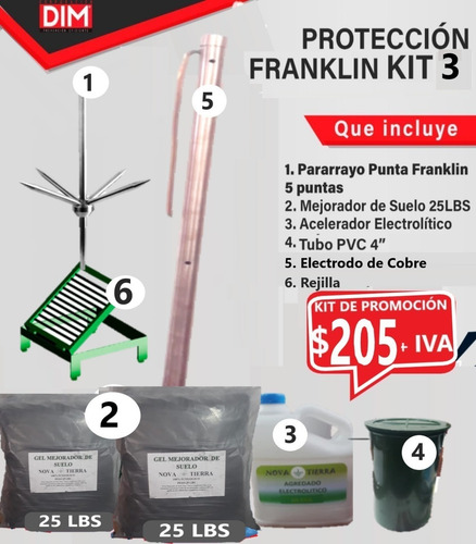 Imagen 6 de 10 de Kits Con Pararrayos Punta Franklin De 5 Puntas.
