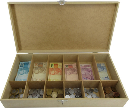 Caixa Organizadora Dinheiro Porta Moedas Cédulas Mdf 