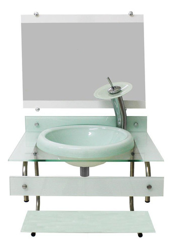 Gabinete De Vidro Para Banheiro 60cm Inox + Torneira Branco