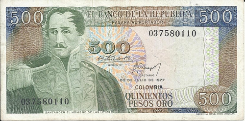 Colombia 500 Pesos Oro 20 Julio 1977