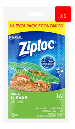 Bolsas Ziploc Para Llevar Chicas X 3 Paquetes