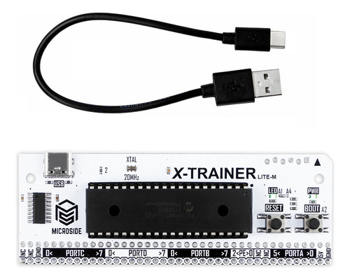 Tarjeta de desarrollo Entrenador X-TRAINER LITE M MICROSIDE MICROCHIP incluye PIC16F887 y cable USB-C
