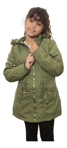 Campera Parka Impermeable Nenas Con Piel Y Capucha