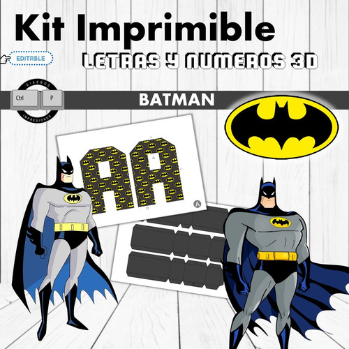 Pack Imprimible Letras Y Números 3d - Editables Batman