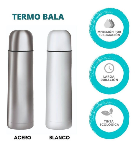 Termo Cilindro Bala Rosa En Llamas Plata 2 Piezas De 500 Ml