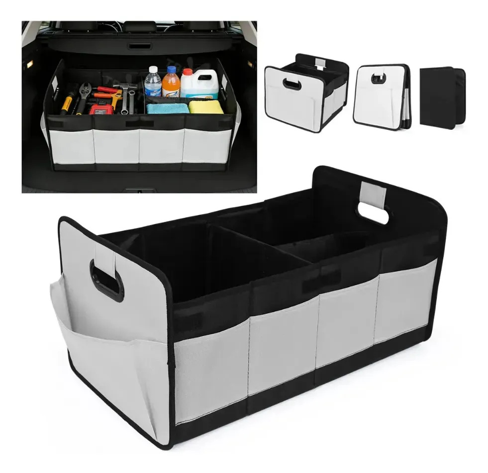 TRIXTER Organizador De Cajuela Para Auto Plegable Impermeable Bolsa De Almacenamiento Coche Tela Oxford Con Divisiones Color Gris