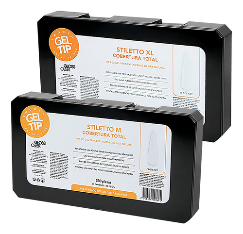 Tips Gel Suave Uñas Postizas Caja 550pzs Stiletto Gloss Over Medida Xtra Large