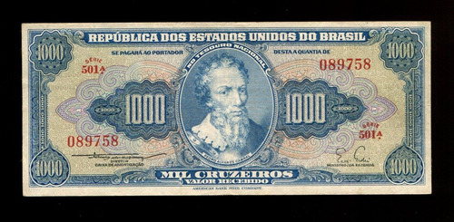 Cédula Antiga Brasil 1000 Cruzeiros 1955 C50 Sob/ Fe  L.1442